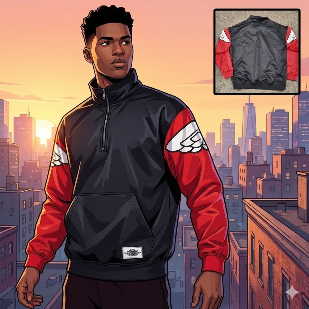 Jordan Wings Classic Anorak Jacket 1/4 Zip Men's‎ M Black Red Satin AO0406-011